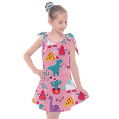 Colorful Funny Christmas Pattern Ho Ho Ho Kids  Tie Up Tunic Dress