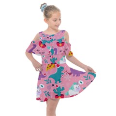 Colorful Funny Christmas Pattern Ho Ho Ho Kids  Shoulder Cutout Chiffon Dress