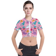 Colorful Funny Christmas Pattern Ho Ho Ho Short Sleeve Cropped Jacket