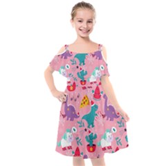 Colorful Funny Christmas Pattern Ho Ho Ho Kids  Cut Out Shoulders Chiffon Dress