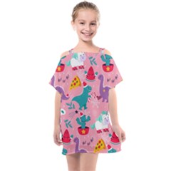 Colorful Funny Christmas Pattern Ho Ho Ho Kids  One Piece Chiffon Dress