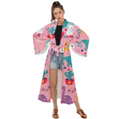 Colorful Funny Christmas Pattern Ho Ho Ho Maxi Kimono