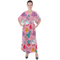 Colorful Funny Christmas Pattern Ho Ho Ho V-Neck Boho Style Maxi Dress