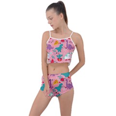 Colorful Funny Christmas Pattern Ho Ho Ho Summer Cropped Co-Ord Set