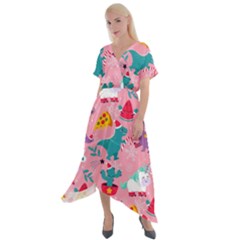 Colorful Funny Christmas Pattern Ho Ho Ho Cross Front Sharkbite Hem Maxi Dress