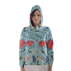 Vintage Christmas Pattern Women s Hooded Windbreaker