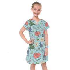 Vintage Christmas Pattern Kids  Drop Waist Dress