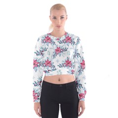 Watercolor Christmas Floral Seamless Pattern Cropped Sweatshirt by Vaneshart