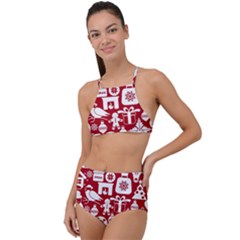 Christmas Seamless Pattern Icons High Waist Tankini Set by Vaneshart