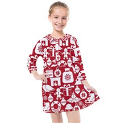Christmas Seamless Pattern Icons Kids  Quarter Sleeve Shirt Dress by Vaneshart