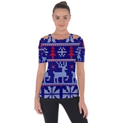 Knitted Christmas Pattern Shoulder Cut Out Short Sleeve Top