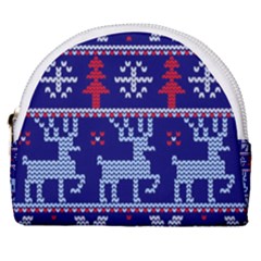 Knitted Christmas Pattern Horseshoe Style Canvas Pouch by Vaneshart