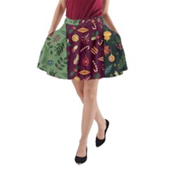 Christmas Pattern Collection Flat Design A-line Pocket Skirt