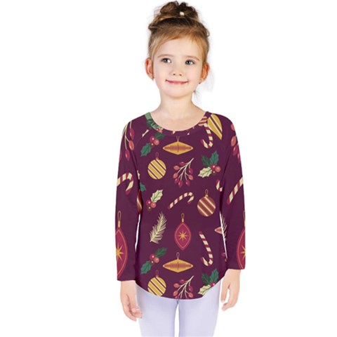 Christmas Pattern Collection Flat Design Kids  Long Sleeve Tee by Vaneshart