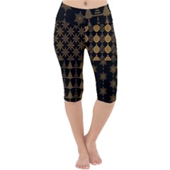 Golden Christmas Pattern Collection Lightweight Velour Cropped Yoga Leggings by Vaneshart