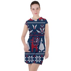 Knitted Christmas Pattern Drawstring Hooded Dress