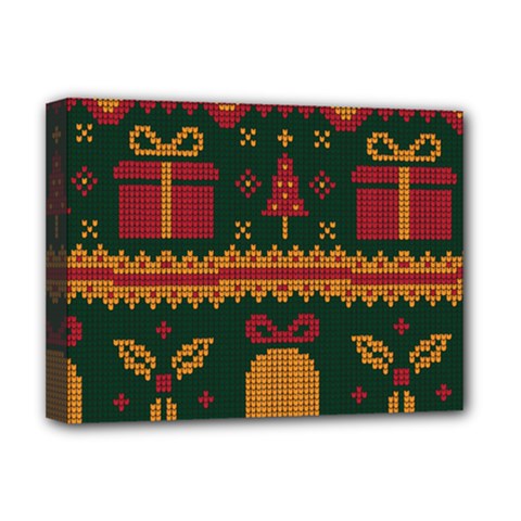 Knitted Christmas Pattern Deluxe Canvas 16  X 12  (stretched)  by Vaneshart