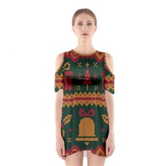 Knitted Christmas Pattern Shoulder Cutout One Piece Dress by Vaneshart