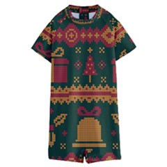 Knitted Christmas Pattern Kids  Boyleg Half Suit Swimwear by Vaneshart