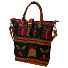 Knitted Christmas Pattern Buckle Top Tote Bag by Vaneshart