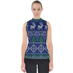 Beautiful Knitted Christmas Pattern Mock Neck Shell Top by Vaneshart