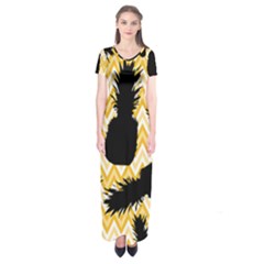 Ananas Chevrons Noir/jaune Short Sleeve Maxi Dress by kcreatif