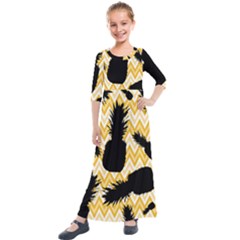 Ananas Chevrons Noir/jaune Kids  Quarter Sleeve Maxi Dress by kcreatif