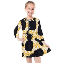 Ananas Chevrons Noir/jaune Kids  Quarter Sleeve Shirt Dress by kcreatif