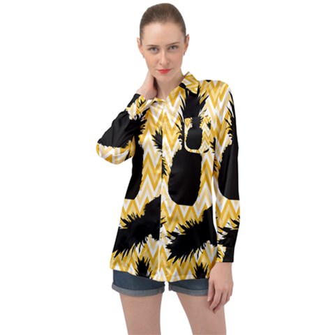 Ananas Chevrons Noir/jaune Long Sleeve Satin Shirt by kcreatif