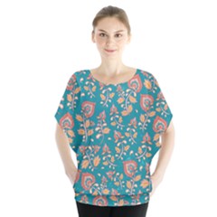 Teal Floral Paisley Batwing Chiffon Blouse