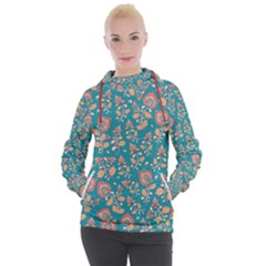 Teal Floral Paisley Women s Hooded Pullover