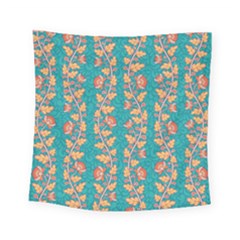 Teal Floral Paiselu Stripes Square Tapestry (small) by mccallacoulture