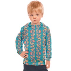 Teal Floral Paisley Stripes Kids  Hooded Pullover by mccallacoulture