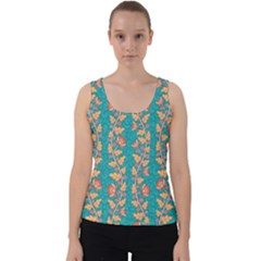 Teal Floral Paisley Stripes Velvet Tank Top