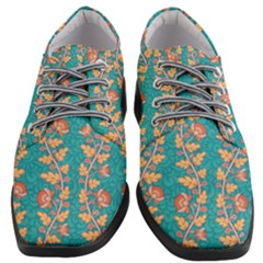 Teal Floral Paisley Stripes Women Heeled Oxford Shoes