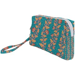 Teal Floral Paisley Stripes Wristlet Pouch Bag (small)