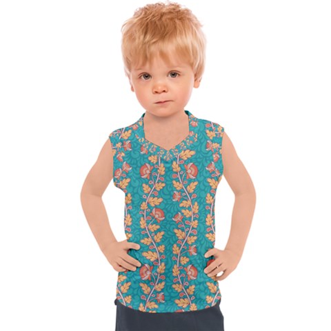 Teal Floral Paisley Stripes Kids  Sport Tank Top by mccallacoulture