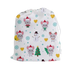Christmas Seamless Pattern With Cute Kawaii Mouse Drawstring Pouch (2xl) by Vaneshart