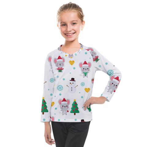 Christmas Seamless Pattern With Cute Kawaii Mouse Kids  Long Mesh Tee by Vaneshart