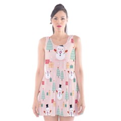 Cute Snowman Christmas Season Seamless Pattern Scoop Neck Skater Dress