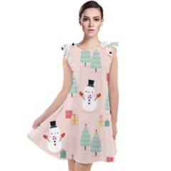 Cute Snowman Christmas Season Seamless Pattern Tie Up Tunic Dress by Vaneshart