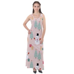 Cute Snowman Christmas Season Seamless Pattern Sleeveless Velour Maxi Dress by Vaneshart