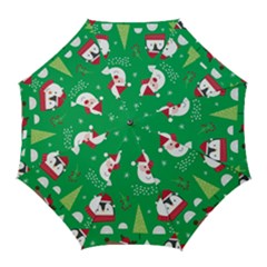 Cute Face Christmas Character Cute Santa Claus Reindeer Snowman Penguin Golf Umbrellas by Vaneshart