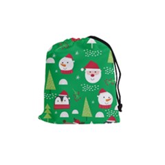 Cute Face Christmas Character Cute Santa Claus Reindeer Snowman Penguin Drawstring Pouch (medium) by Vaneshart