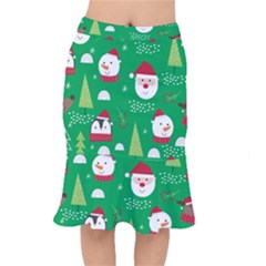 Cute Face Christmas Character Cute Santa Claus Reindeer Snowman Penguin Short Mermaid Skirt by Vaneshart