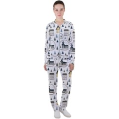 Abstract Seamless Pattern With Cute Houses Trees Road Casual Jacket And Pants Set by Vaneshart