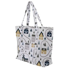 Abstract Seamless Pattern With Cute Houses Trees Road Zip Up Canvas Bag by Vaneshart