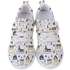 Abstract Seamless Pattern With Cute Houses Trees Road Women s Velcro Strap Shoes