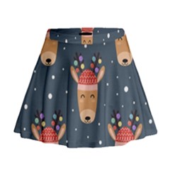 Cute Deer Heads Seamless Pattern Christmas Mini Flare Skirt by Vaneshart