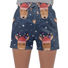 Cute Deer Heads Seamless Pattern Christmas Sleepwear Shorts by Vaneshart